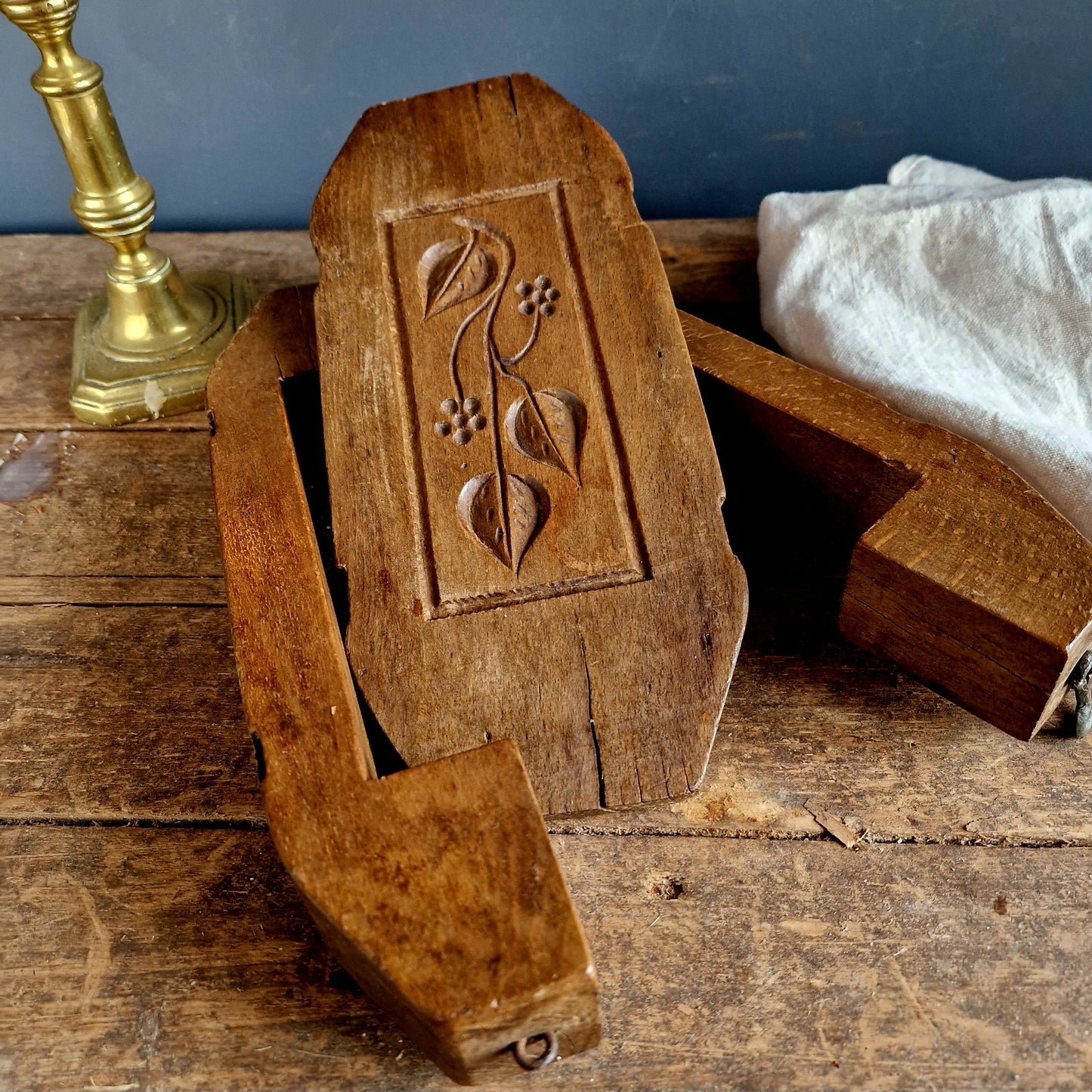 French antique butter mold. Antique wooden butter mold.