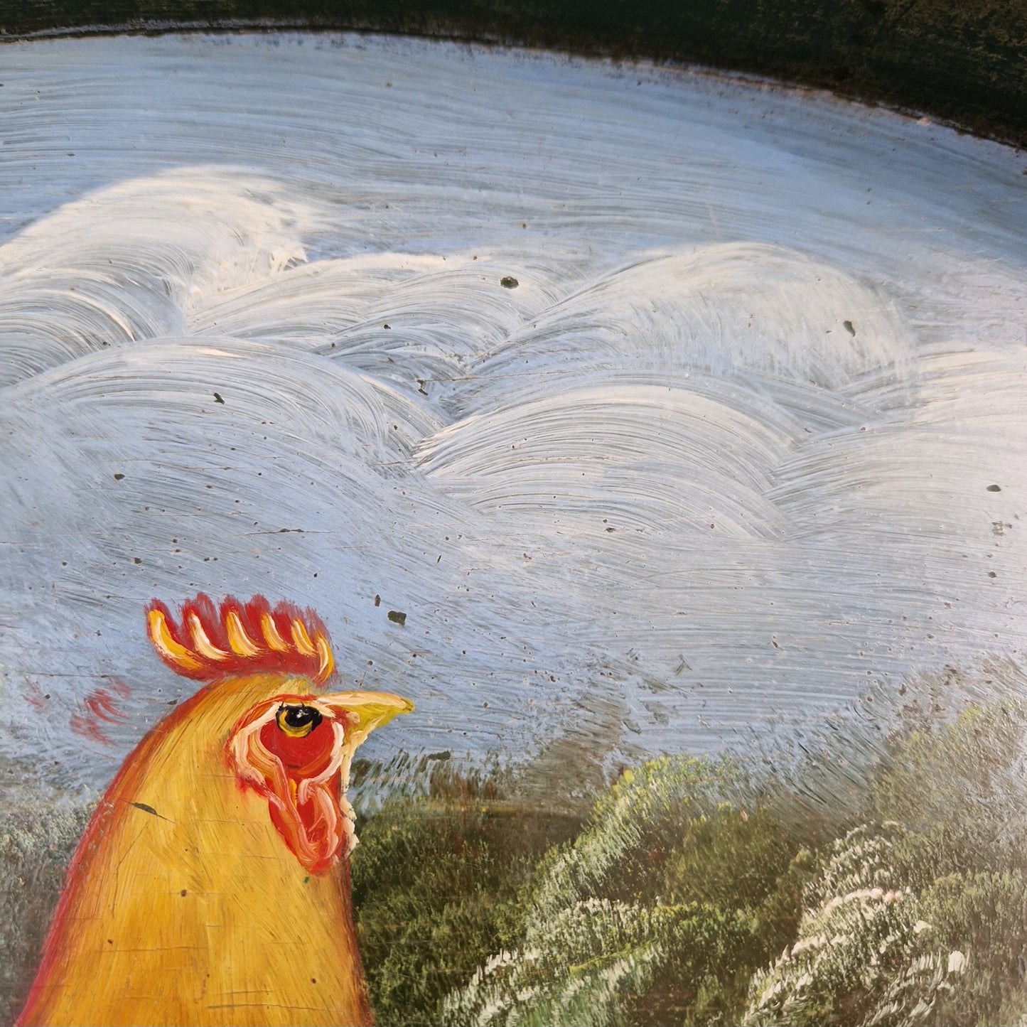 French hand painted vintage cockerel tray.