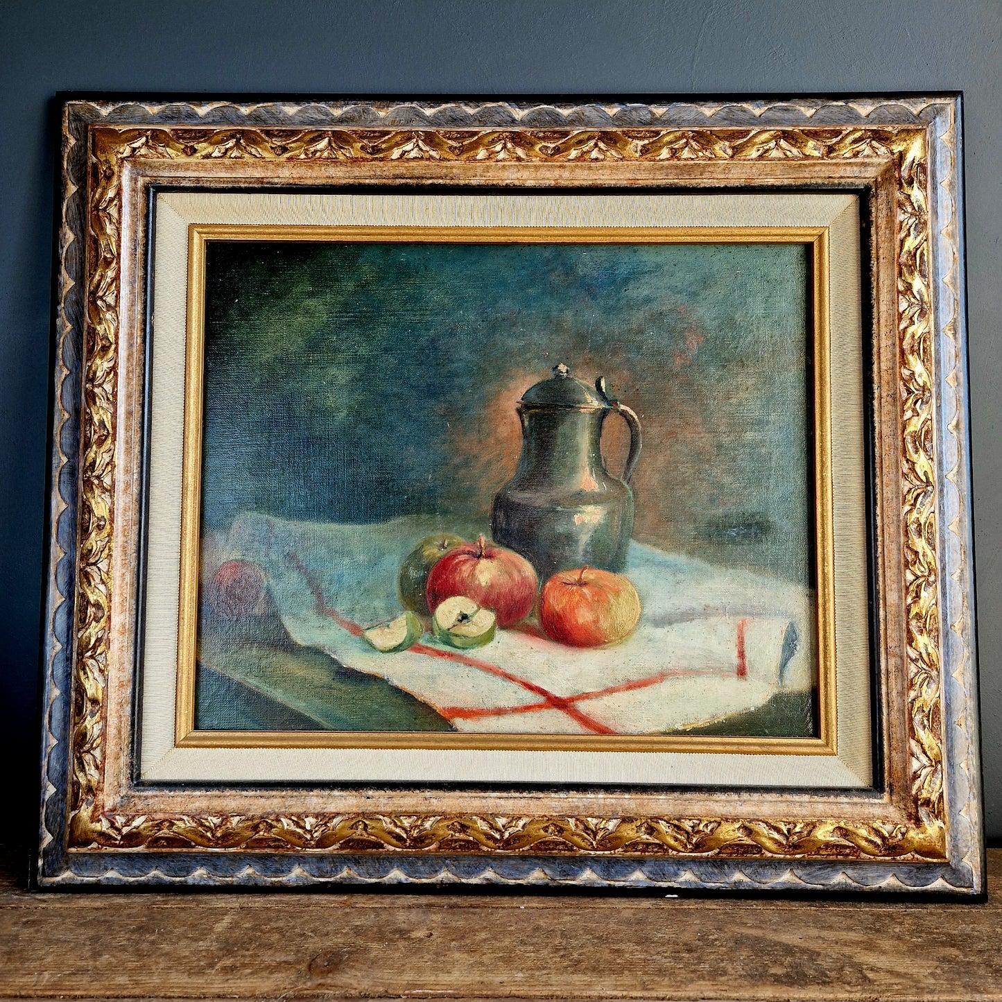 French antique oil painting. French still life.