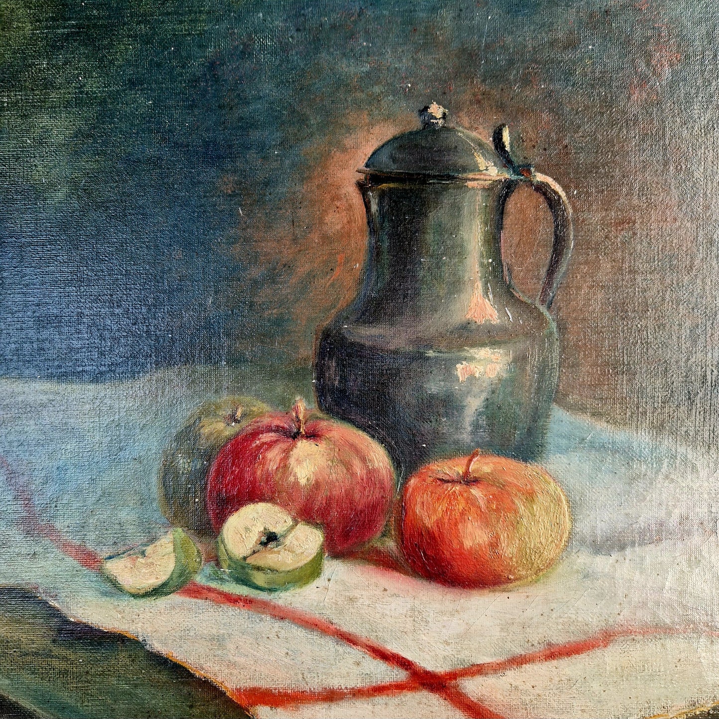 French antique oil painting. French still life.