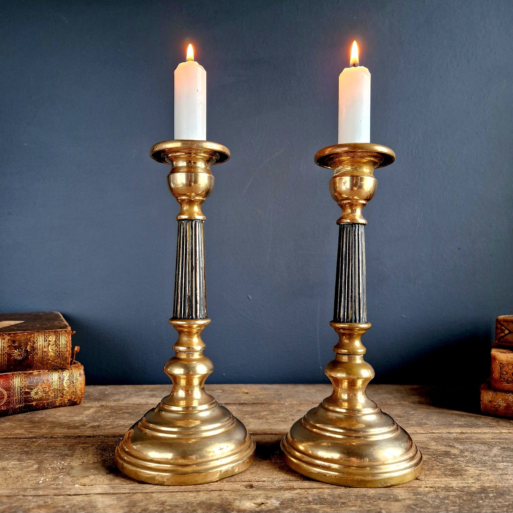 Pair of French brass antique candle holders