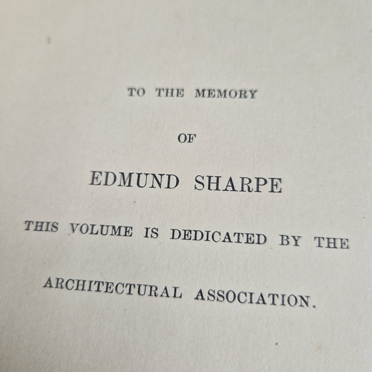 Antique architectural book dated to 1875 In memory of Edmund Sharpe book .