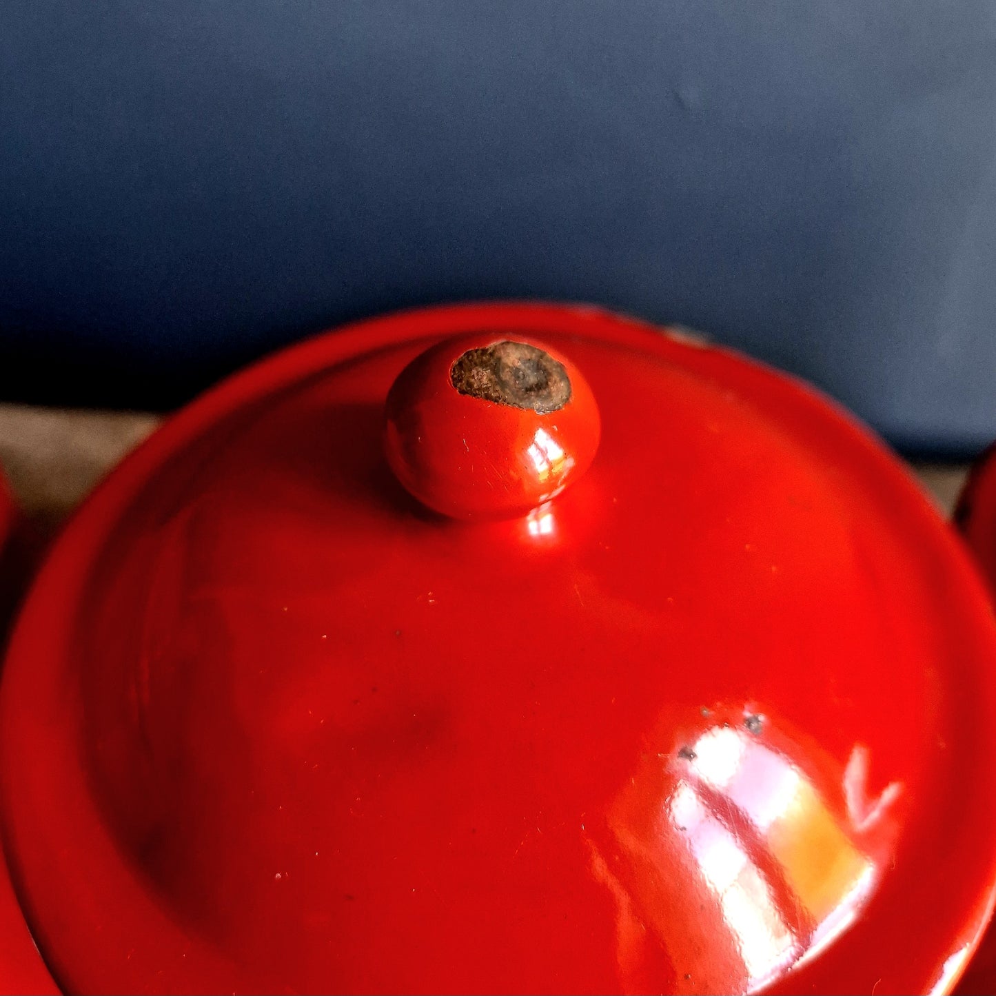 Vintage red enamel French kitchen canisters