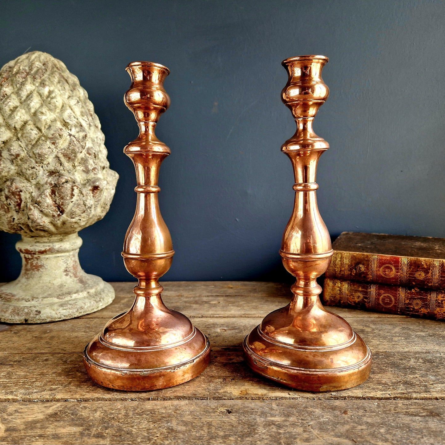 Pair of antique copper candlesticks. French copper candle holders