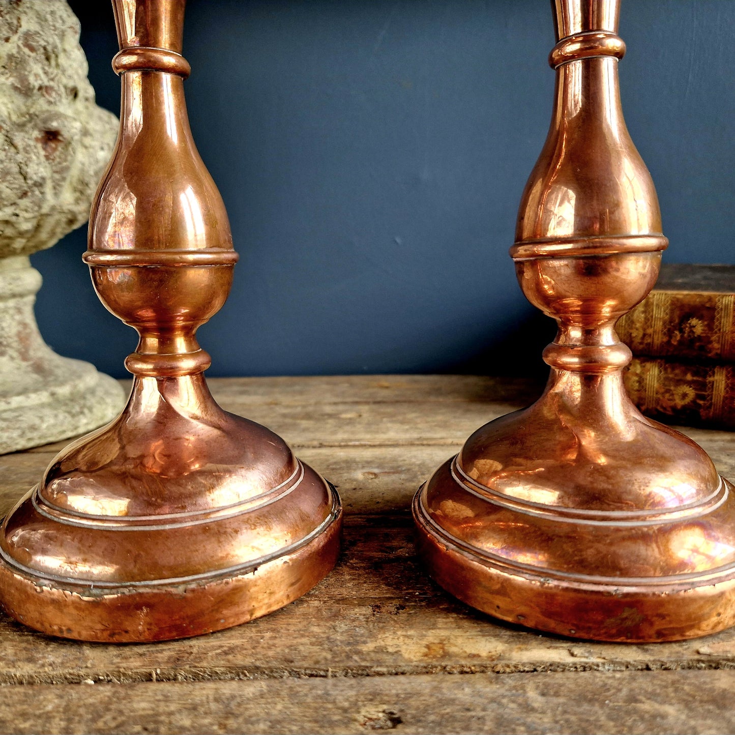 Pair of antique copper candlesticks. French copper candle holders