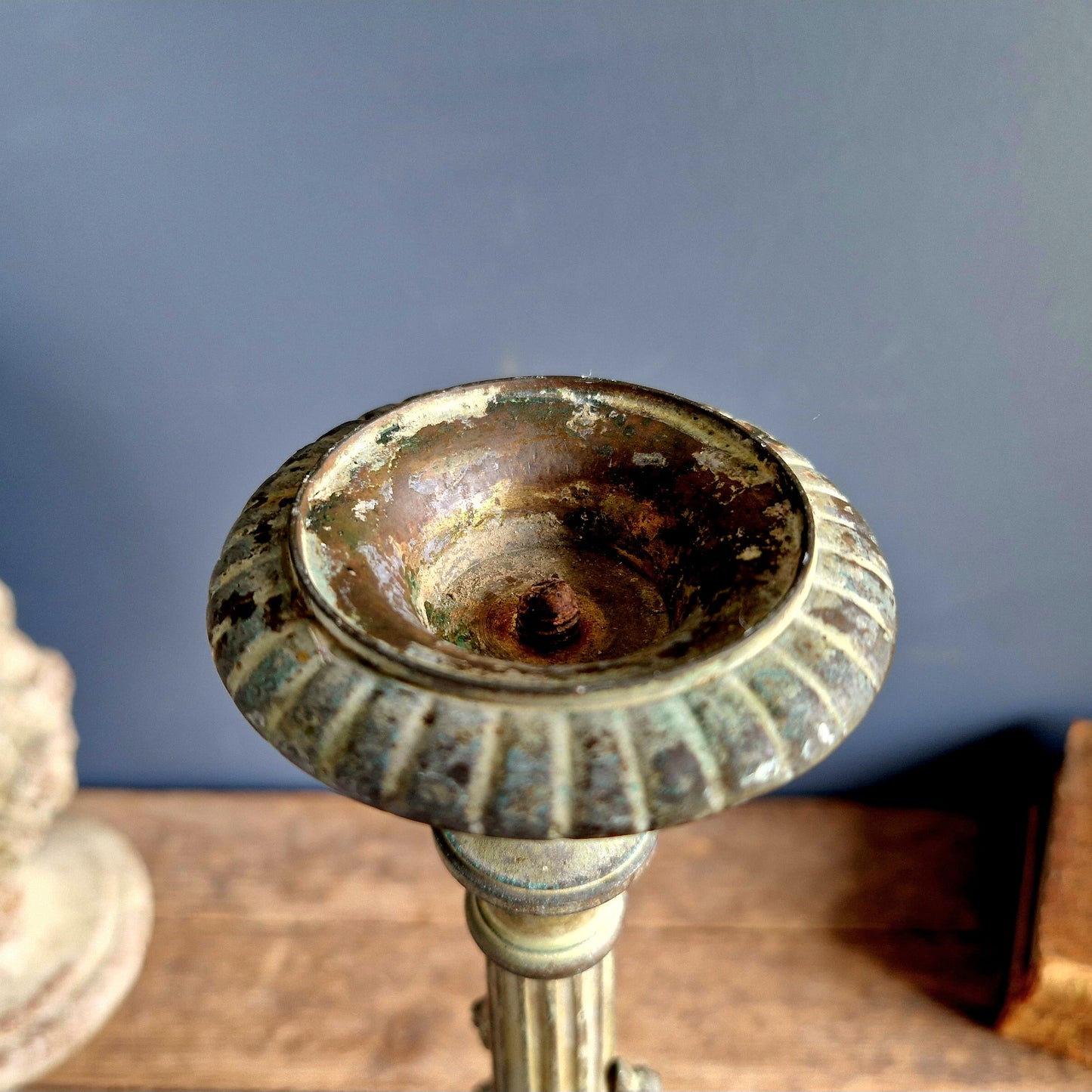 French antique religious candlestick. French altar candle holder.