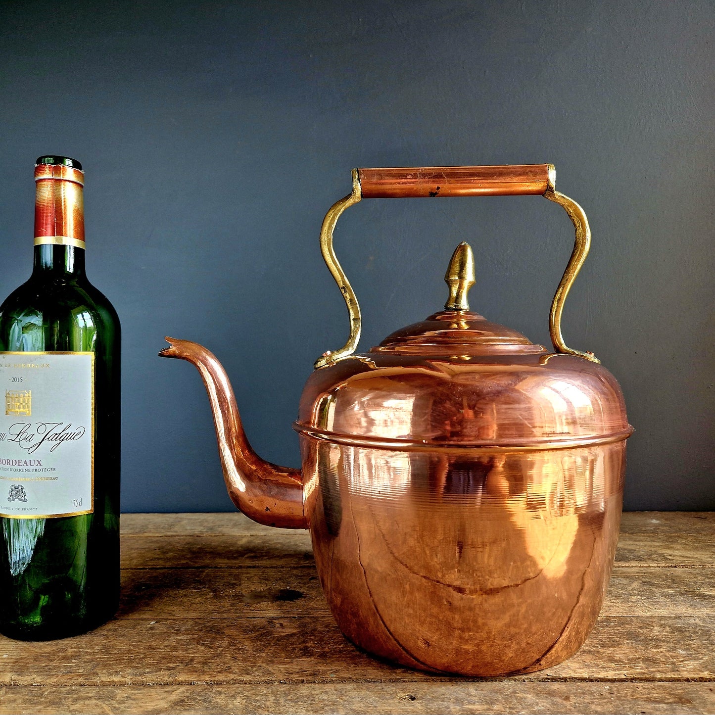 French vintage copper kettle. Farmhouse copper kettle.