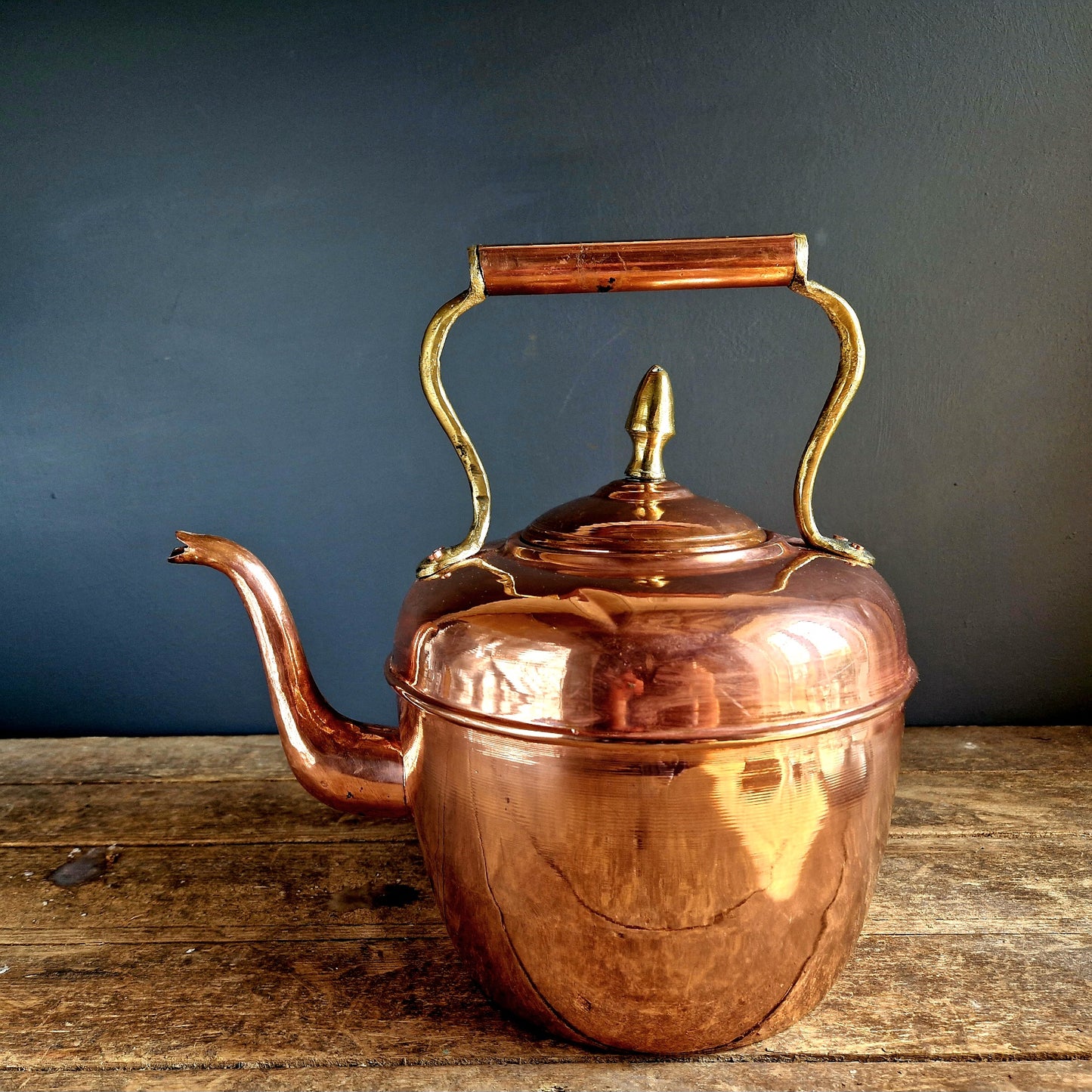 French vintage copper kettle. Farmhouse copper kettle.