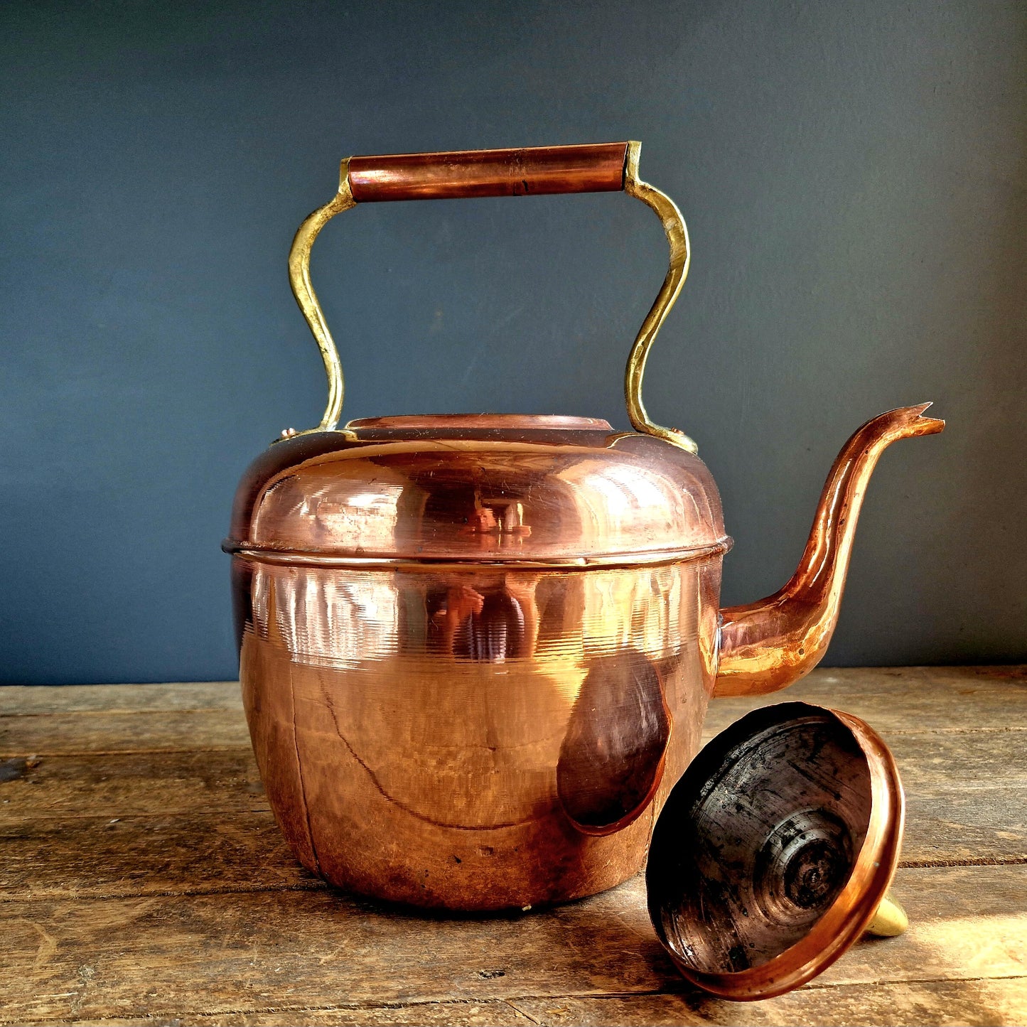 French vintage copper kettle. Farmhouse copper kettle.