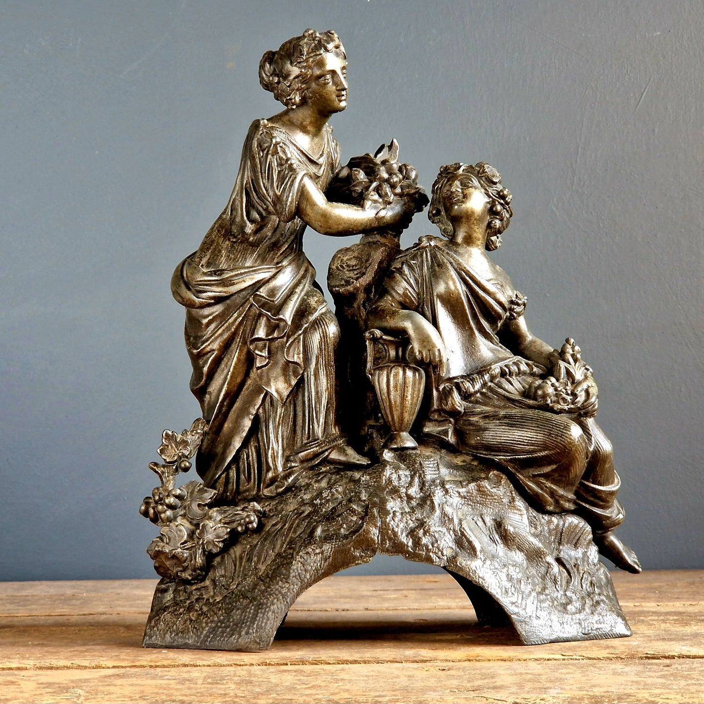 French antique statue in spelter. French classical statue.