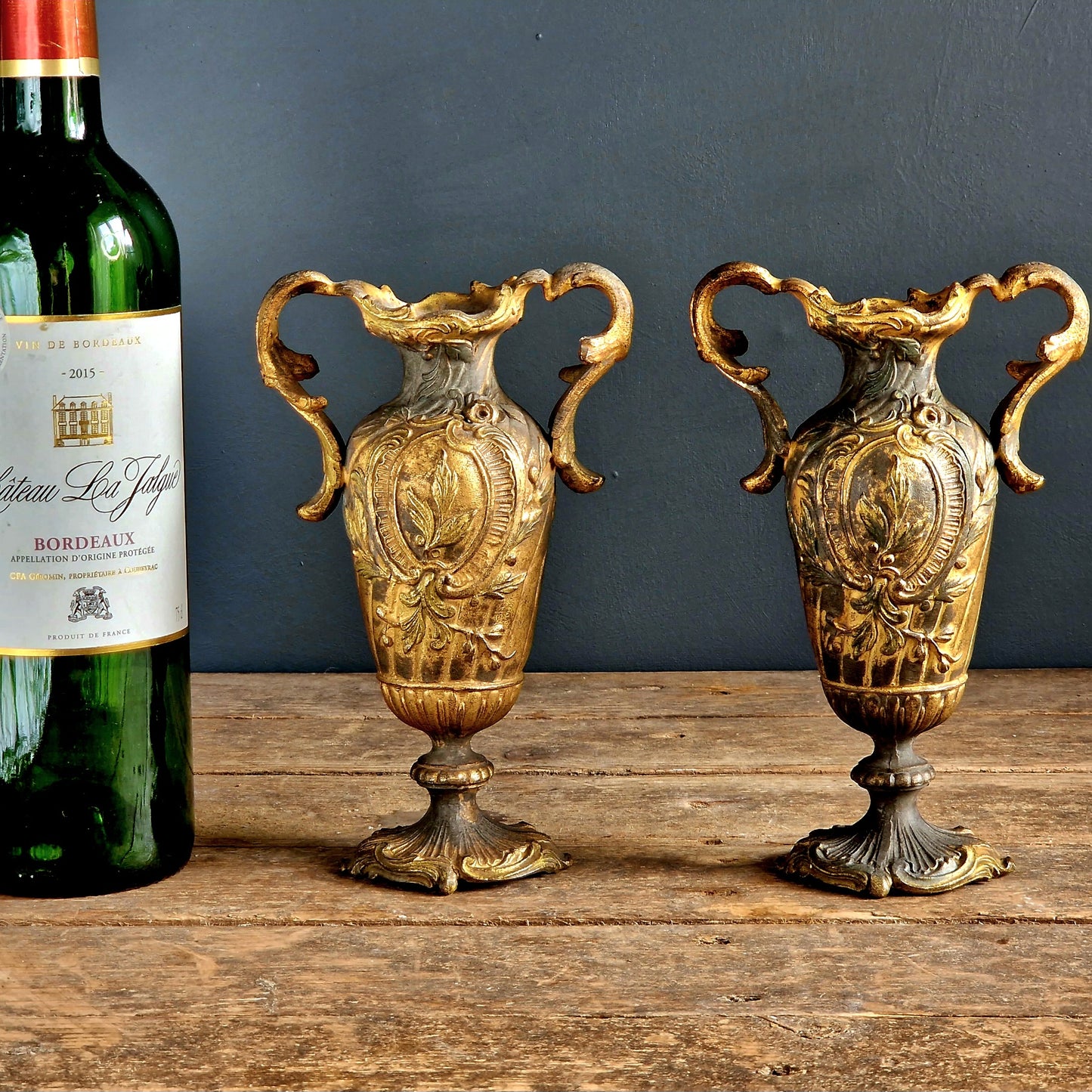 French antique ornate spelter vases.