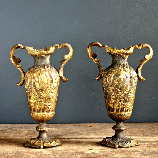 French antique ornate spelter vases.