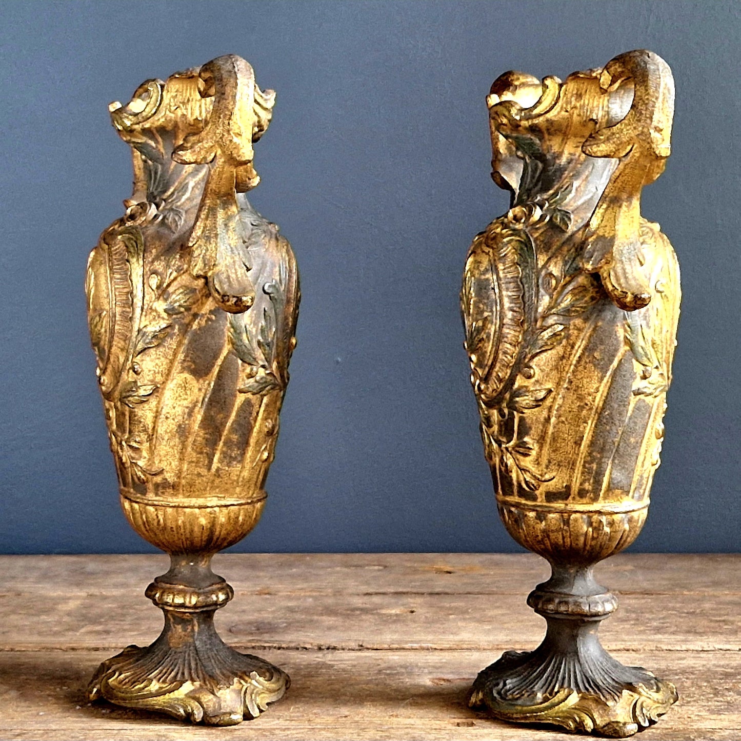 French antique ornate spelter vases.