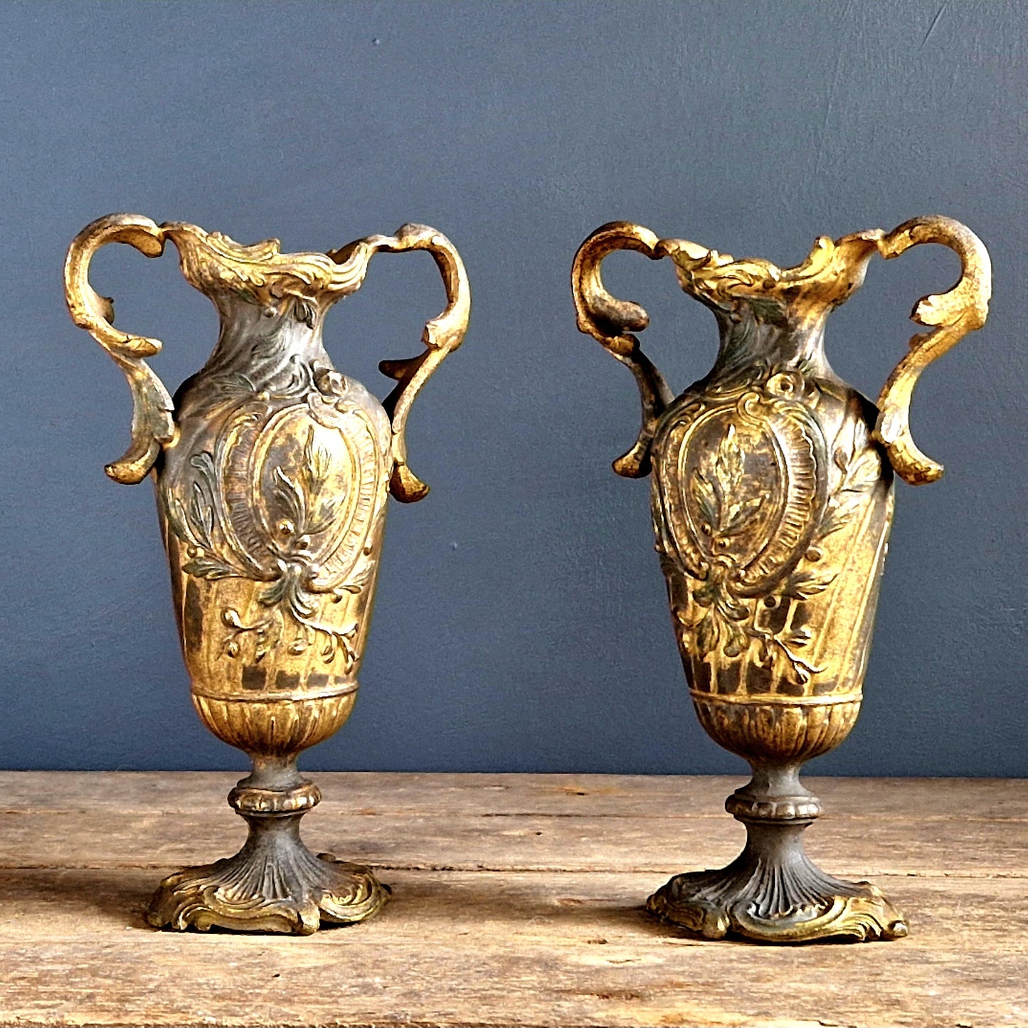 French antique ornate spelter vases.