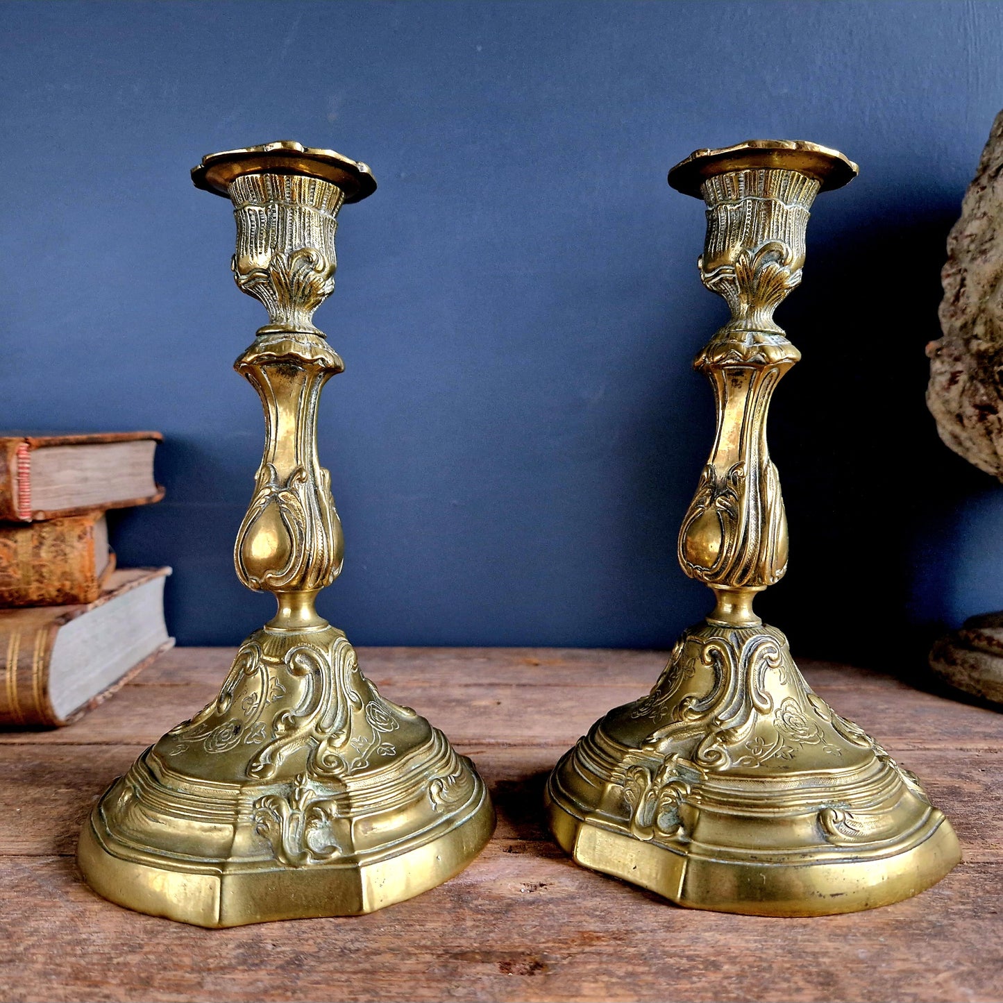 French antique bronze Louis XV style nineteenth century candlesticks