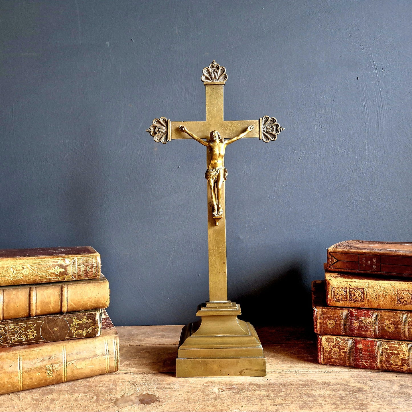 French antique brass crucifix antique religious decor.