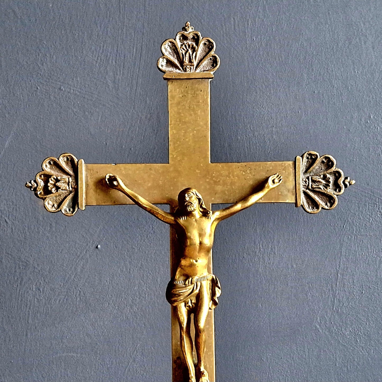 French antique brass crucifix antique religious decor.