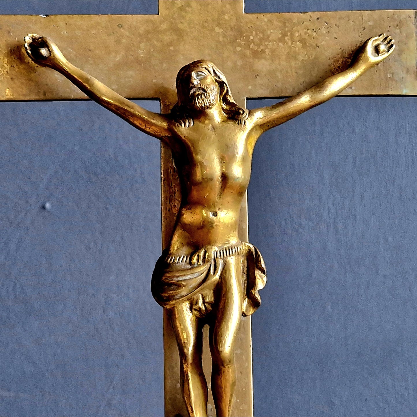 French antique brass crucifix antique religious decor.