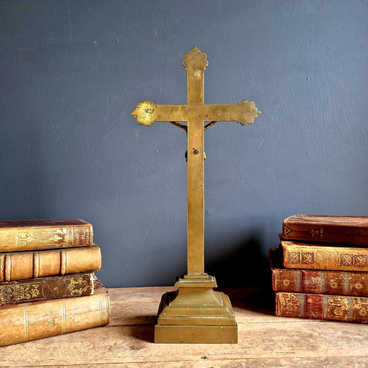 French antique brass crucifix antique religious decor.