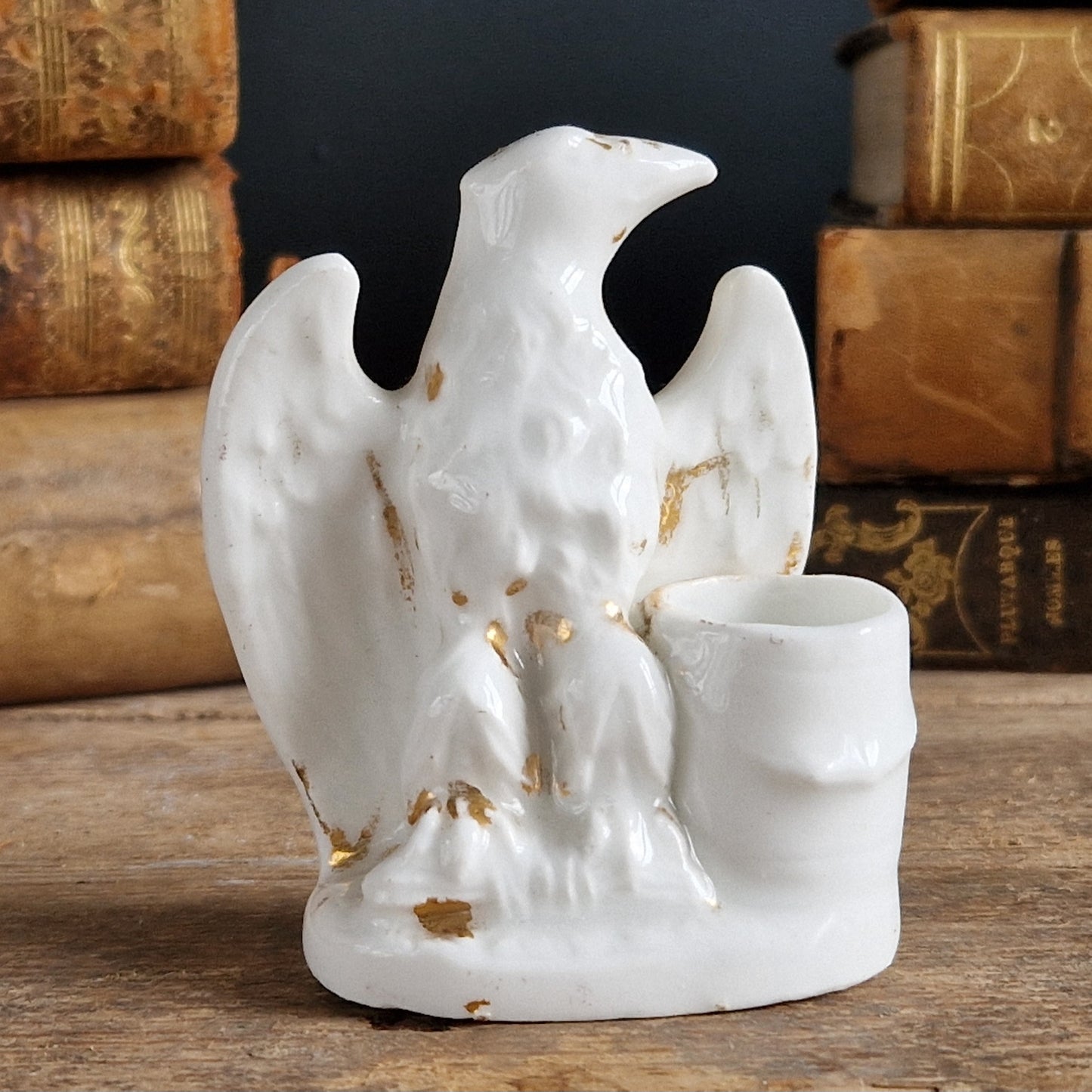 French antique porcelain eagle inkwell.