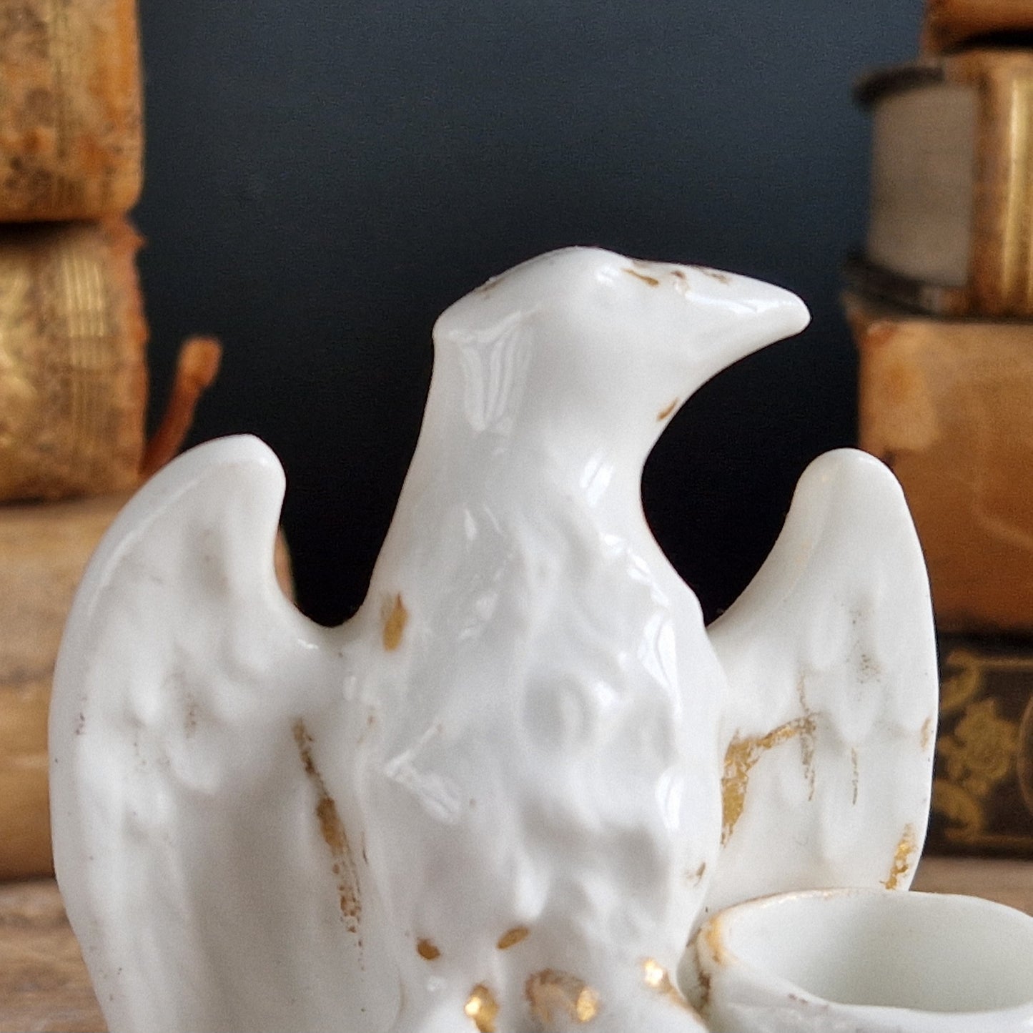 French antique porcelain eagle inkwell.
