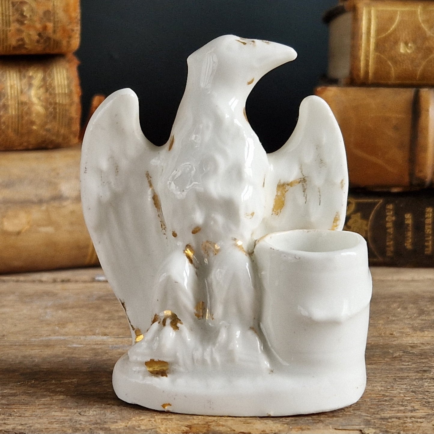 French antique porcelain eagle inkwell.