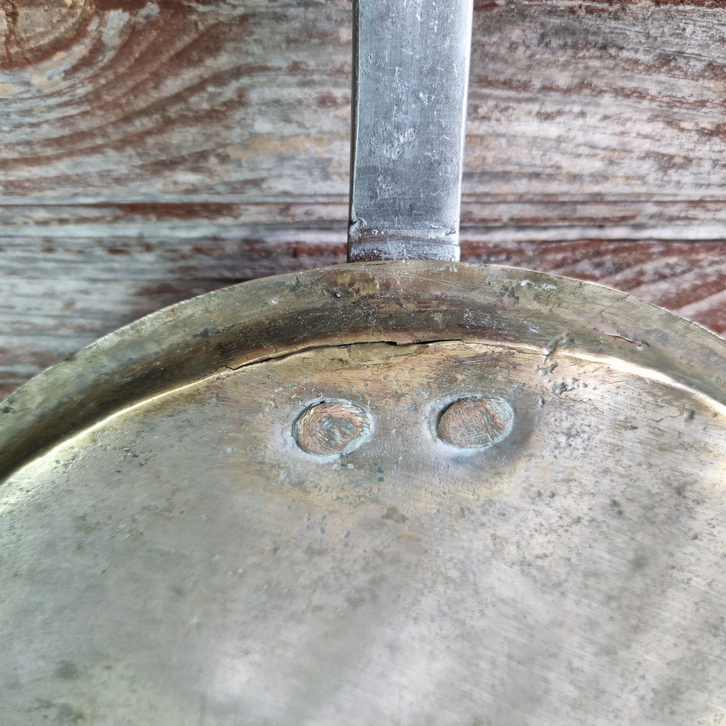 French antique brass pan lids. French kitchen decor.