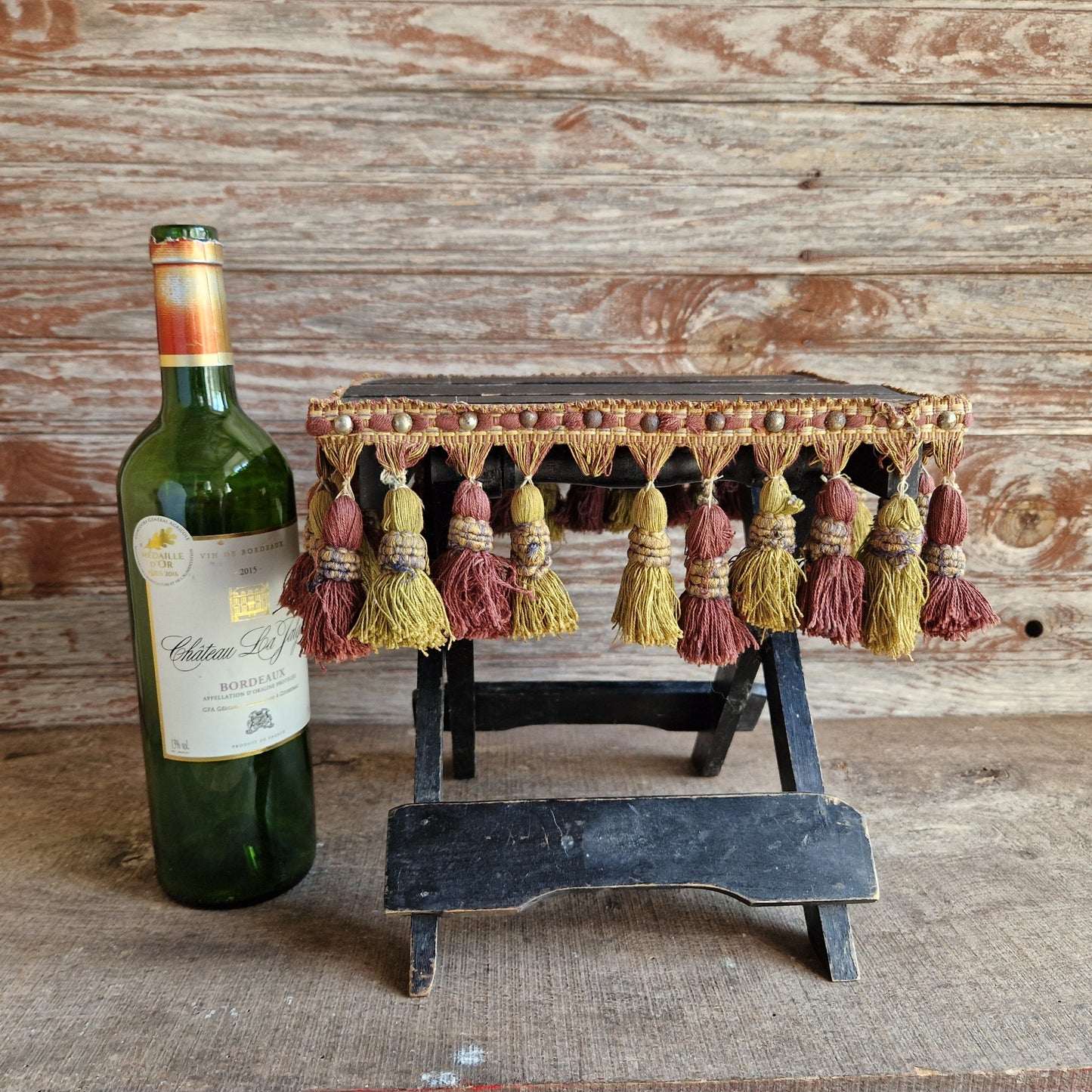 French antique small folding gypsy table with tassel decoration.