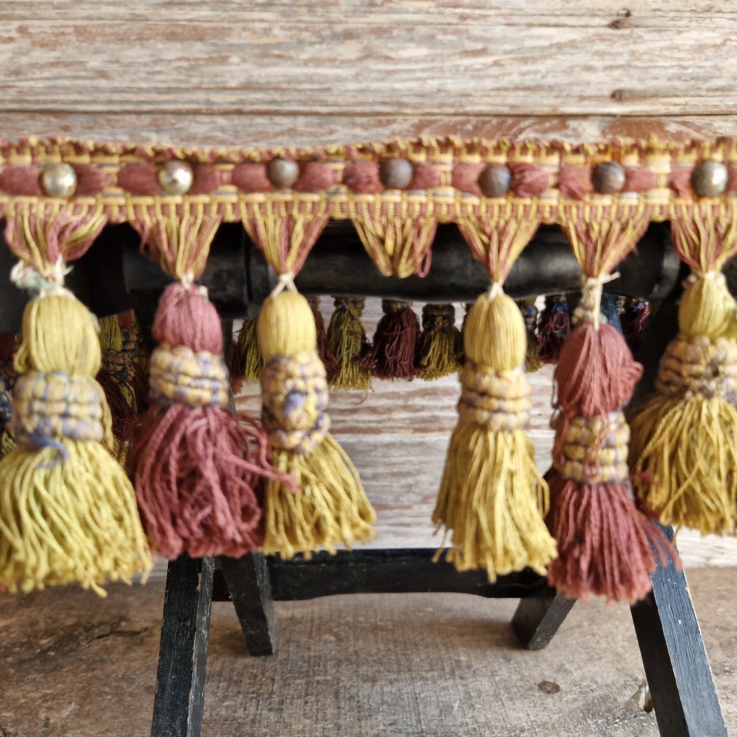 French antique small folding gypsy table with tassel decoration.