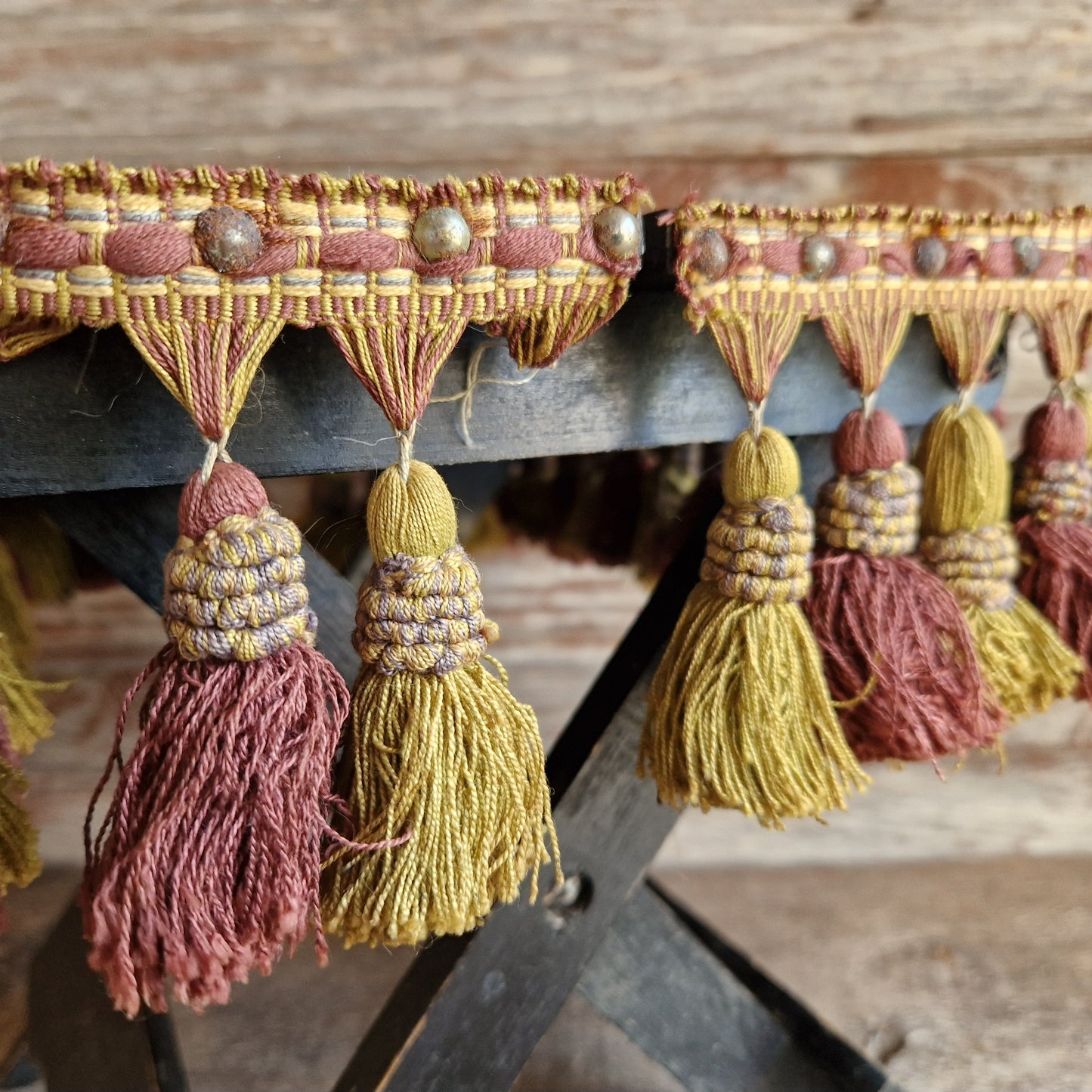 French antique small folding gypsy table with tassel decoration.