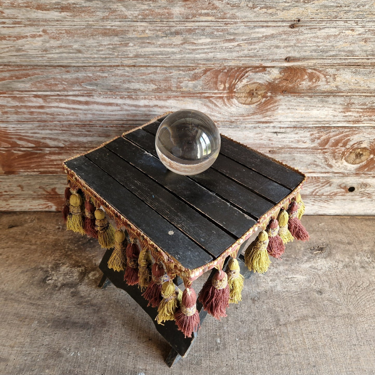 French antique small folding gypsy table with tassel decoration.