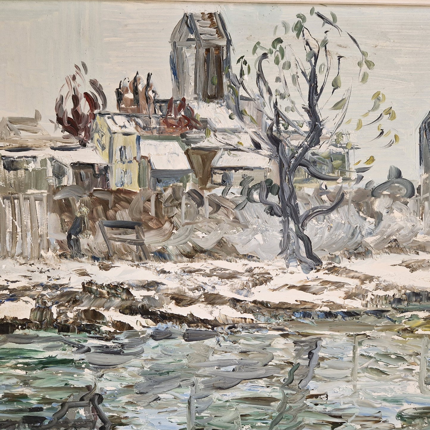 French oil painting of a snowy scene, 1974.
