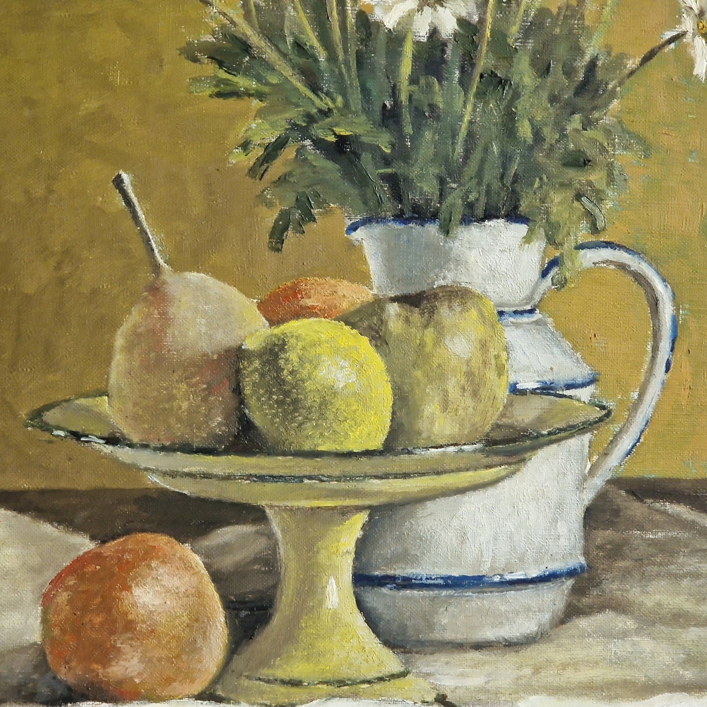 French mid century floral painting. French still life flower painting.