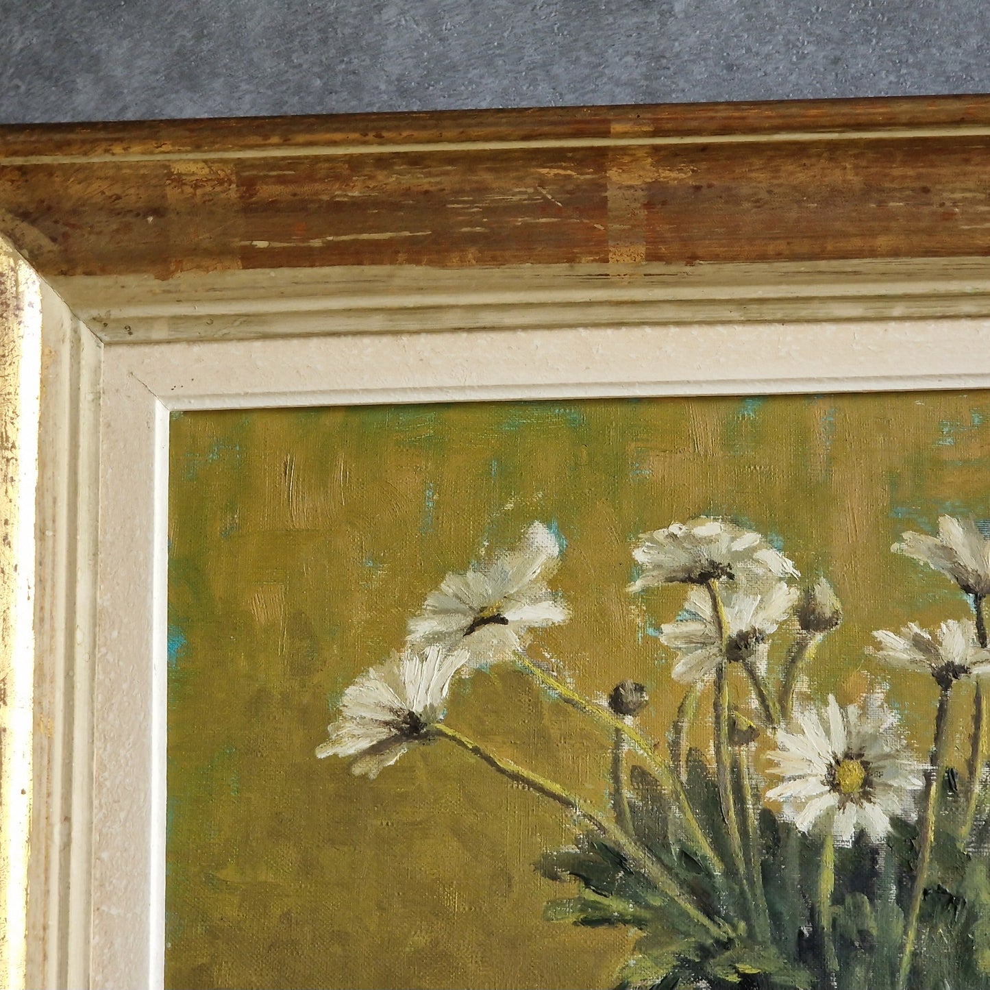 French mid century floral painting. French still life flower painting.