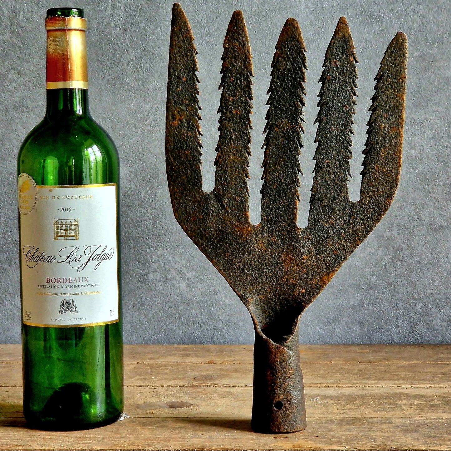 French antique eel fork. Folk art fishing tool.