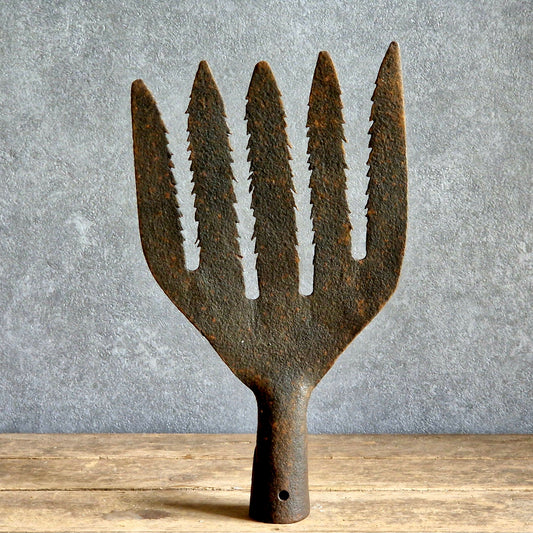 French antique eel fork. Folk art fishing tool.