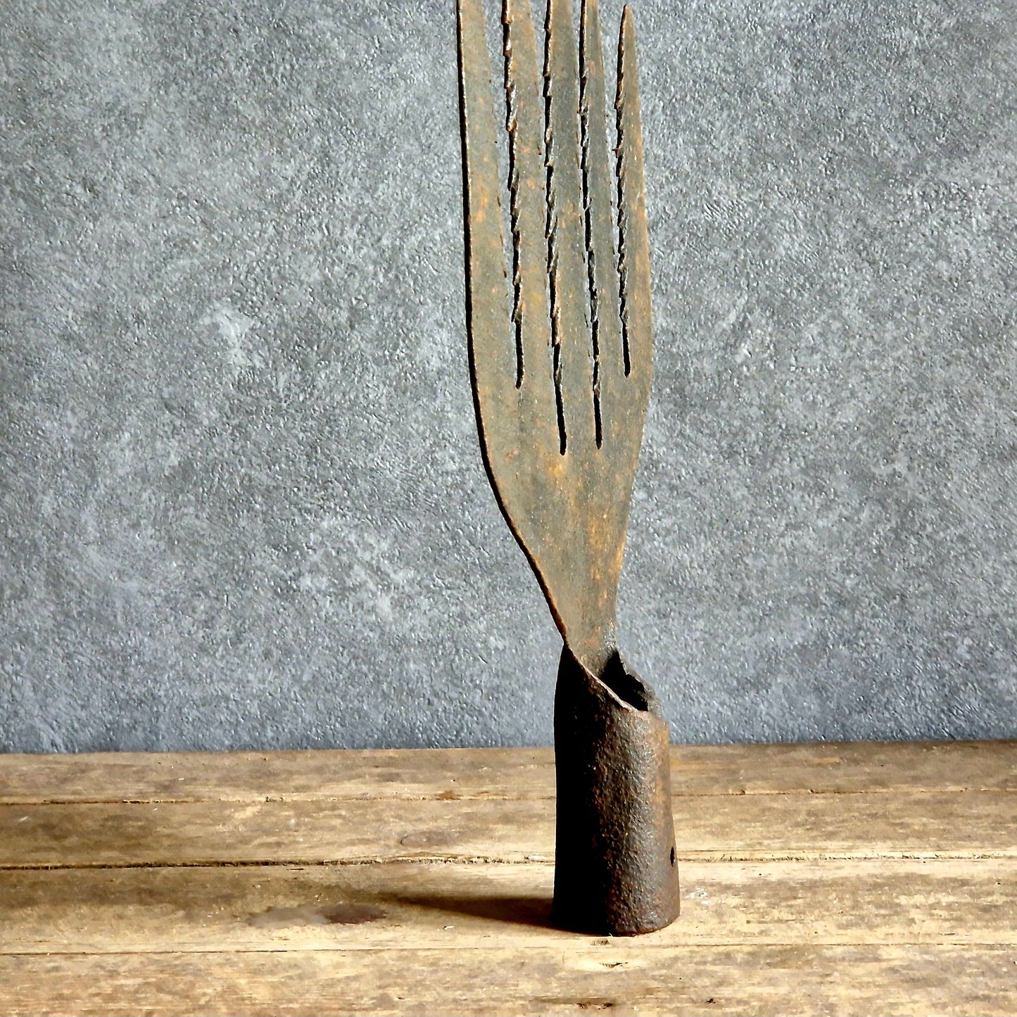 French antique eel fork. Folk art fishing tool.