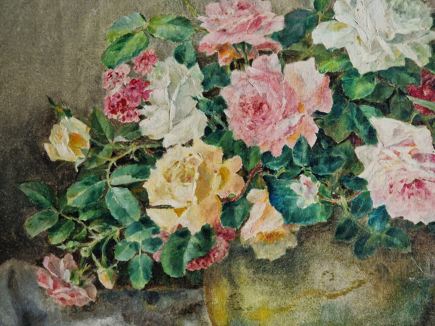 French flower painting. Floral still life on canvas signed and dated 1931.