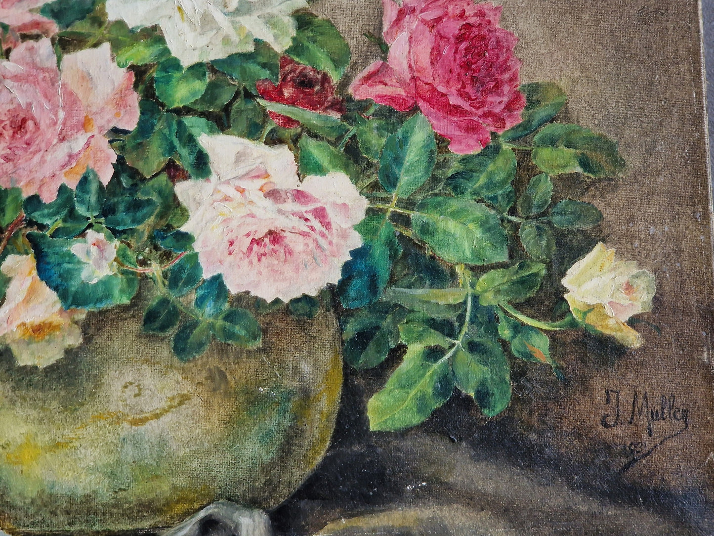 French flower painting. Floral still life on canvas signed and dated 1931.