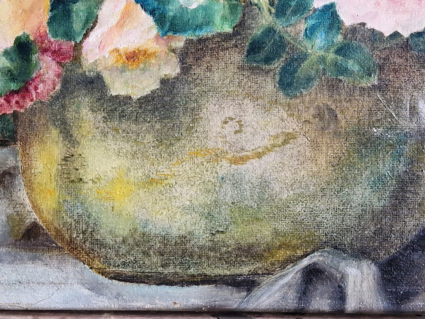 French flower painting. Floral still life on canvas signed and dated 1931.