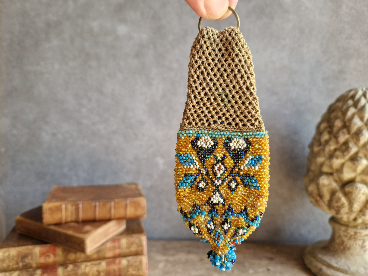 Antique misers purse. French beaded misers purse. Antique costume accessory.