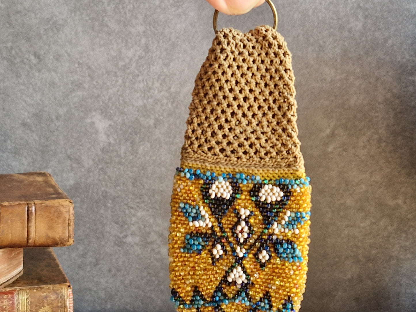 Antique misers purse. French beaded misers purse. Antique costume accessory.