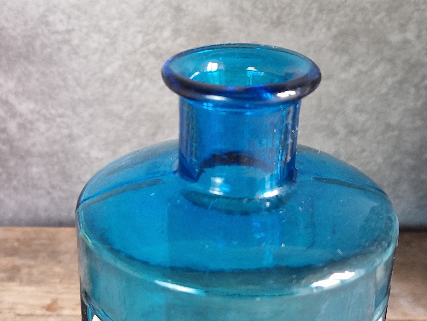 French antique blue apothecary bottle with toleware lid.