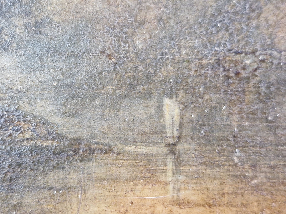 French antique oil on board of lakeside scene. Original French wall art.