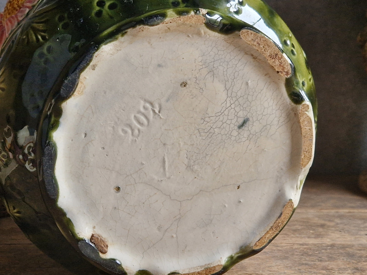 French antique barbotine jardinaire. 19th century slipware pottery planter.