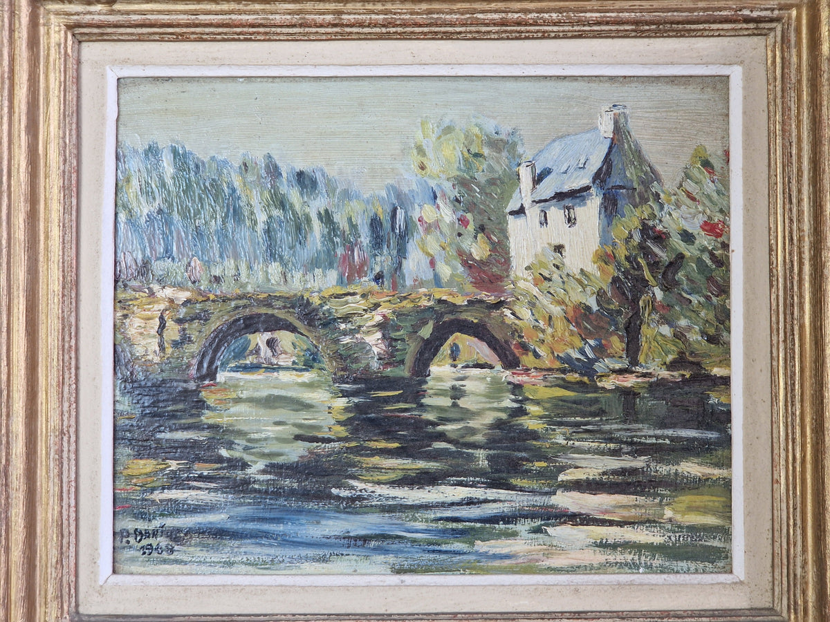 French vintage oil on board impressionist oil painting.