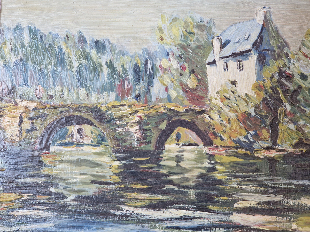 French vintage oil on board impressionist oil painting.