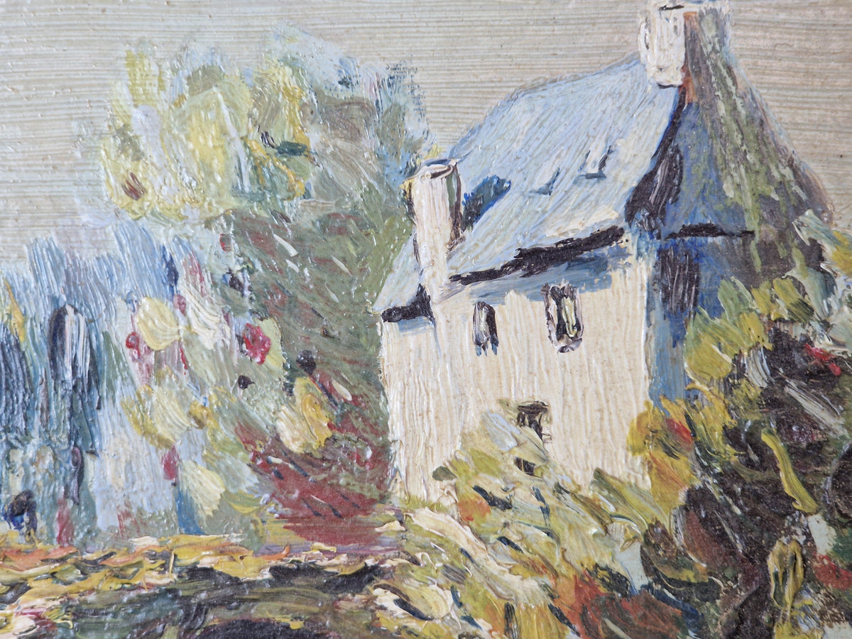 French vintage oil on board impressionist oil painting.