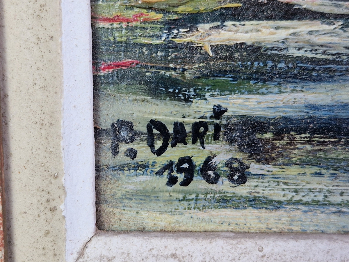 French vintage oil on board impressionist oil painting.