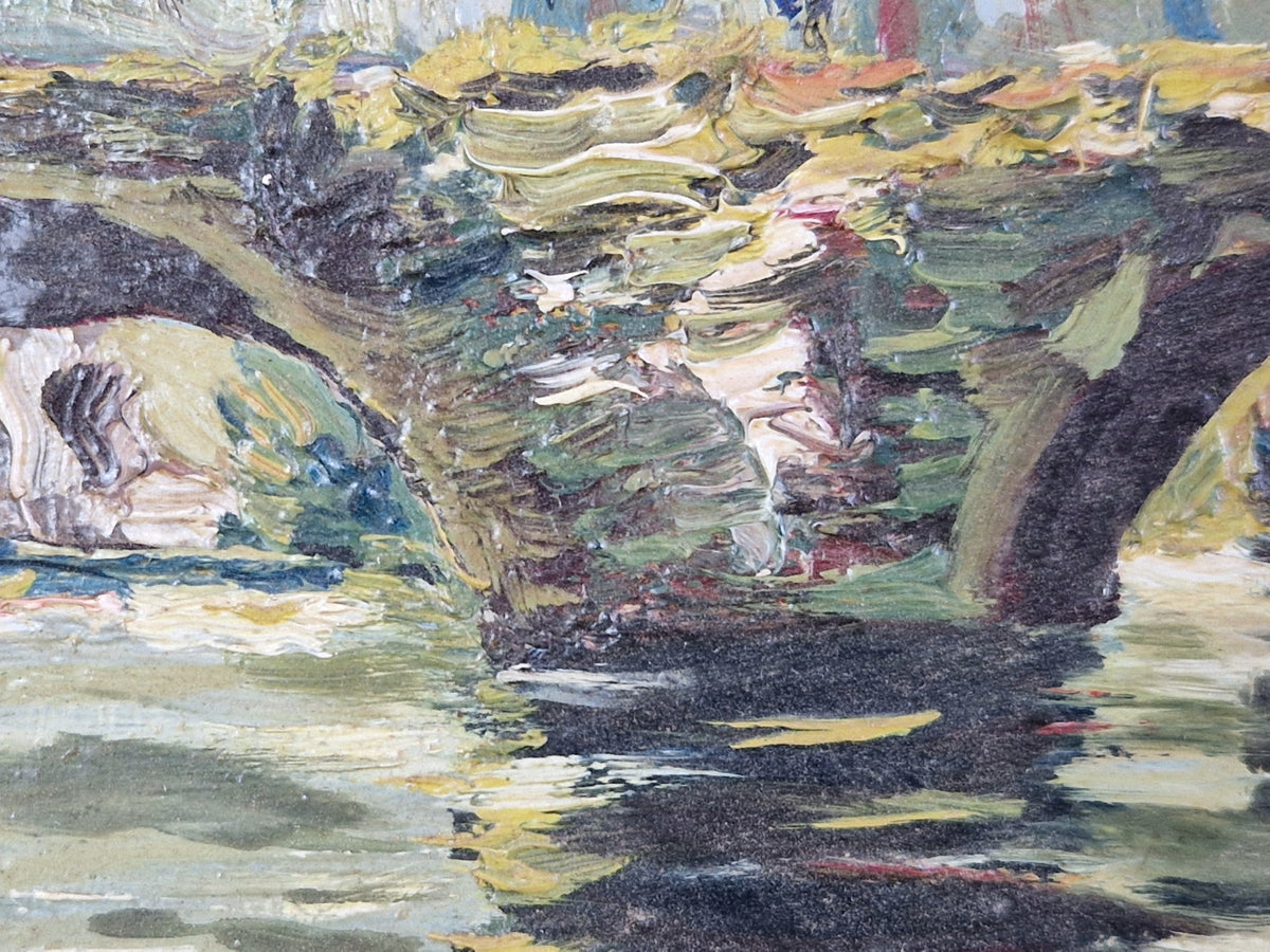 French vintage oil on board impressionist oil painting.
